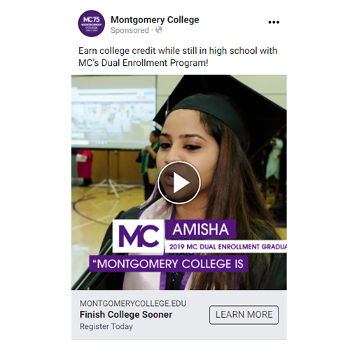 social media ad featuring a student with the caption 