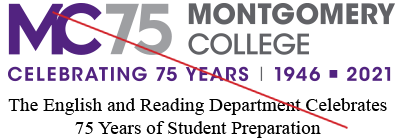 MC的左对齐75周年标志的标语写着“英语和阅读部门庆祝75年的学生准备”放在下面。
