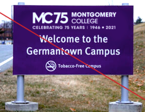 照片的日耳曼敦校园入口的标志写着“欢迎来到日耳曼敦校园”和MC的左对齐75周年标志和标语上面这些话。