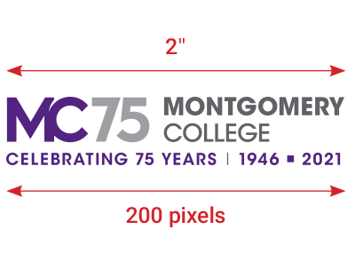 图形MC的左对齐75周年标志和标语表明打印的最小尺寸是2”宽,网络是200像素宽的最小大小。